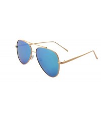 Oversized Unisex Sunglasses Metal Double Bridge Frame AVIATOR Polarized UV400 - Gold Metal Frame/ Mirrored Ice Blue Lens - CS...