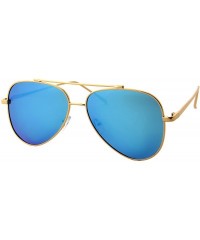 Oversized Unisex Sunglasses Metal Double Bridge Frame AVIATOR Polarized UV400 - Gold Metal Frame/ Mirrored Ice Blue Lens - CS...