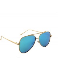 Oversized Unisex Sunglasses Metal Double Bridge Frame AVIATOR Polarized UV400 - Gold Metal Frame/ Mirrored Ice Blue Lens - CS...