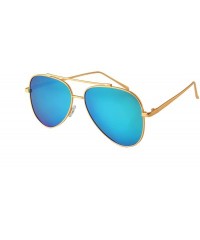 Oversized Unisex Sunglasses Metal Double Bridge Frame AVIATOR Polarized UV400 - Gold Metal Frame/ Mirrored Ice Blue Lens - CS...