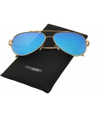 Oversized Unisex Sunglasses Metal Double Bridge Frame AVIATOR Polarized UV400 - Gold Metal Frame/ Mirrored Ice Blue Lens - CS...