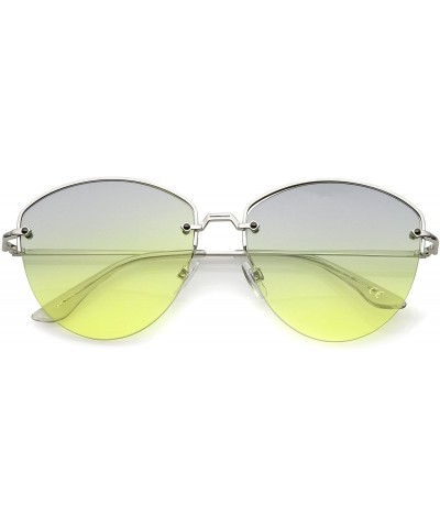 Rimless Modern Metal Nose Bridge Gradient Lens Semi-Rimless Sunglasses 60mm - Silver / Blue-yellow - CZ12OCPWMQB $13.02