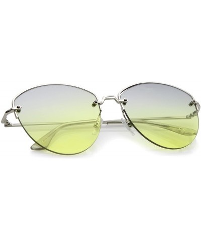 Rimless Modern Metal Nose Bridge Gradient Lens Semi-Rimless Sunglasses 60mm - Silver / Blue-yellow - CZ12OCPWMQB $13.02