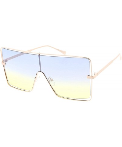 Square Flat Top Square Frame Aviator 80s Retro Fashion Sunglasses - Yellow - C518UDRN2E5 $9.66