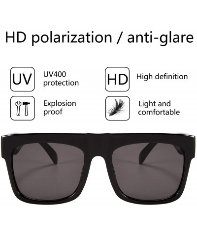 Oversized Oversized Retro Sunglasses Women Flat Top Square Frame Designer Shades - Bright and Black Frame/Gray Lens - CB18WGA...