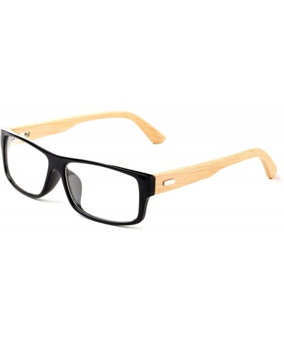 Square "Kayden" Retro Unisex Plastic Fashion Clear Lens Glasses - Bamboo Black - C412N4Z7JTI $22.55