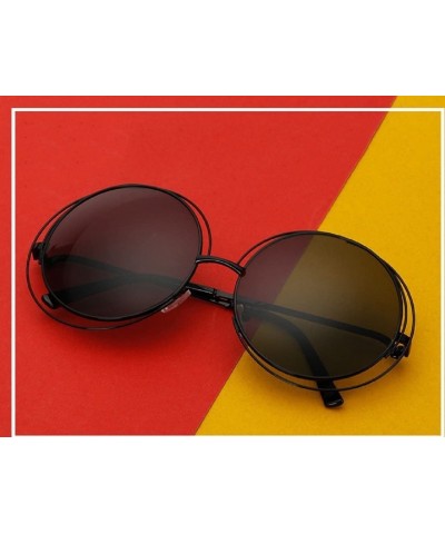 Oversized Round Mirrored Lenses Flat Metal Double Frame Sunglasses - 3a - CT182WA0OH3 $9.90