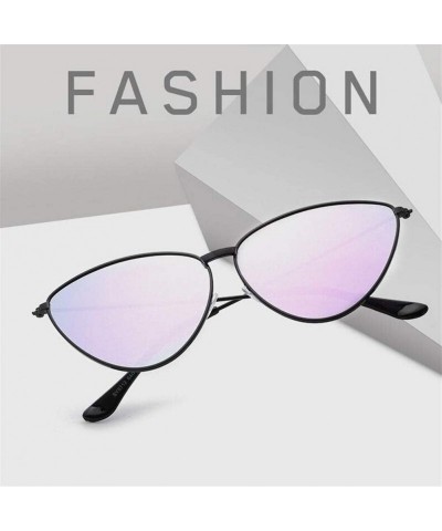 Cat Eye Women Metal Frame Cat Eye Sunglasses UV400 Mirror Sun Glasses Female Vintage Eyewear - Blackpurple - CZ199G0YO6O $11.83