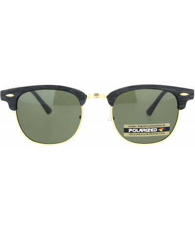 Square Polarized Lens Sunglasses Wood Print Bold Top Classic Designer Style UV 400 - Black Gold (Dark Green) - C21956A0USO $1...