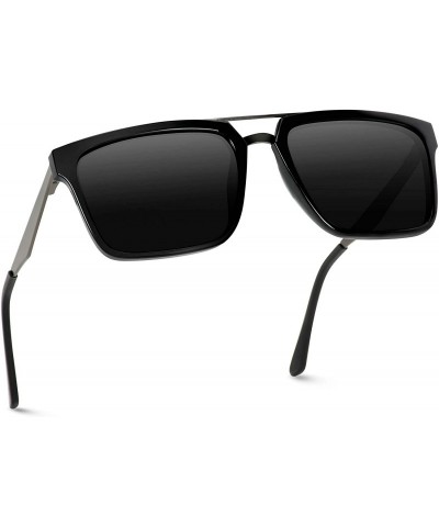 Square Double Nose Bridge Square Black Lens Black Frame Sunglasses - C6184XLTYXG $10.73