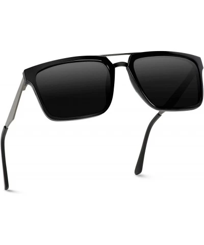 Square Double Nose Bridge Square Black Lens Black Frame Sunglasses - C6184XLTYXG $18.21