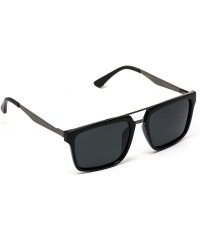 Square Double Nose Bridge Square Black Lens Black Frame Sunglasses - C6184XLTYXG $10.73