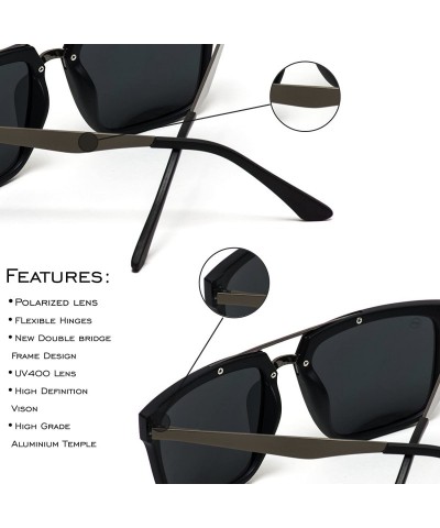 Square Double Nose Bridge Square Black Lens Black Frame Sunglasses - C6184XLTYXG $10.73