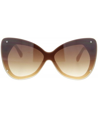 Shield Womens Exposed Edge Shield Butterfly Plastic Sunglasses - Solid Beige Brown - CN18MGSRCC5 $11.99