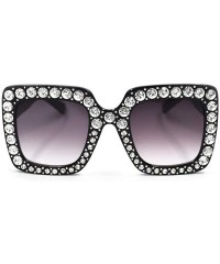 Cat Eye Elton Square Diamond Rhinestone Sunglasses Novelty Oversized Celebrity Shades - Black Frame/Black Gradient Lens - CS1...