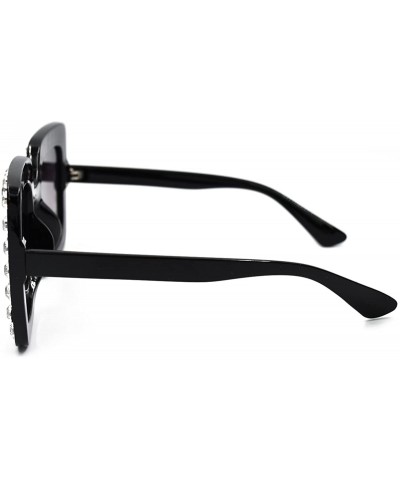 Cat Eye Elton Square Diamond Rhinestone Sunglasses Novelty Oversized Celebrity Shades - Black Frame/Black Gradient Lens - CS1...