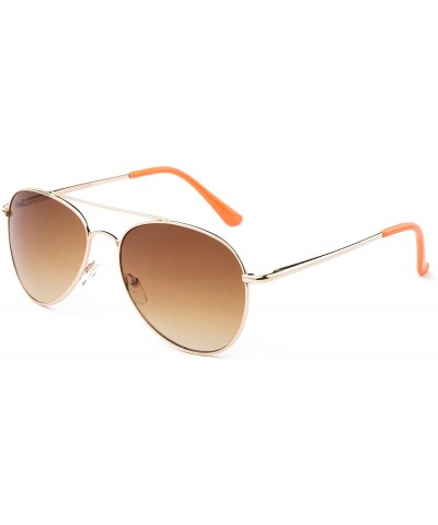 Round "Classik" Classic Pilot Style Sunglasses with Gradient Lenses - Gold/Orange - CU12MF2XVF3 $20.52