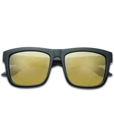 Round Black Fame Classic Squared Horn Rim Sunglasses Sporty Active Mirror Eye Shades - Black Frame - Bronze - CN18ICCHG09 $13.26