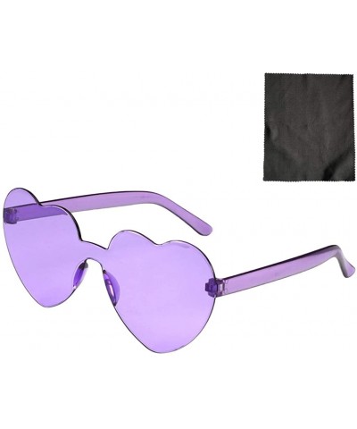 Round Love Heart Shaped Rimless Sunglasses PC Frame Resin Lens Sunglasses UV400 Sunglasses - Purple - C7199XQU6KT $6.08