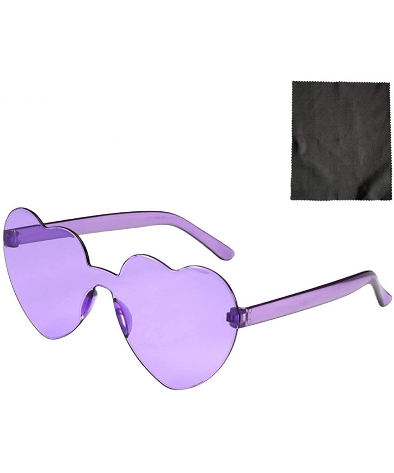 Round Love Heart Shaped Rimless Sunglasses PC Frame Resin Lens Sunglasses UV400 Sunglasses - Purple - C7199XQU6KT $13.87