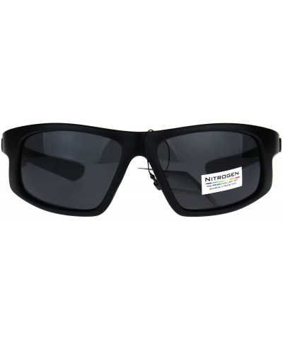 Sport Nitrogen Mens Polarized Lens Sport Warp Plastic Sunglasses - Solid Black - CV188LI76TQ $10.12