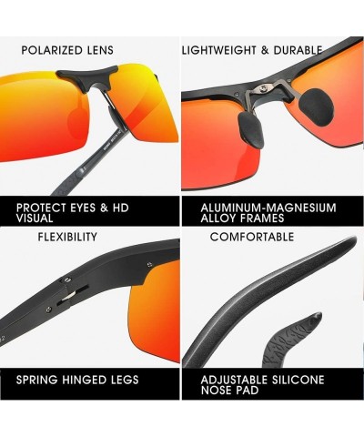 Rimless Driving Polarized Sunglasses for Men Stylish HD Lens Unbreakable Al-Mg Metal Frame SL0N001 - Red - C018GSEYGEX $8.05