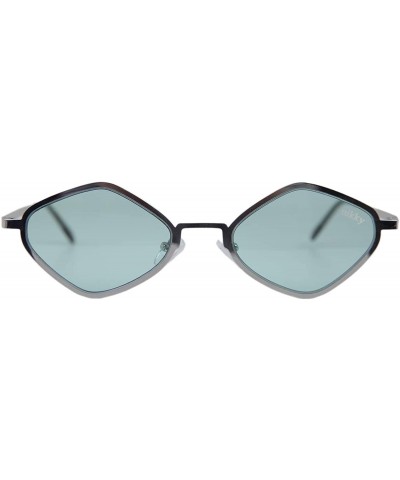 Oval Retro Hippie Diamond Shape Fashion Trending Metal Frame Tinted Flat Lens Sunglasses - Blue - CD18ILRSKH9 $13.65