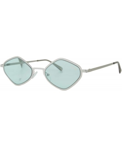 Oval Retro Hippie Diamond Shape Fashion Trending Metal Frame Tinted Flat Lens Sunglasses - Blue - CD18ILRSKH9 $13.65