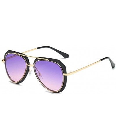 Aviator Trendy men and women two-tone sunglasses retro sunglasses - Purple Color - CR18HCN00LY $47.68