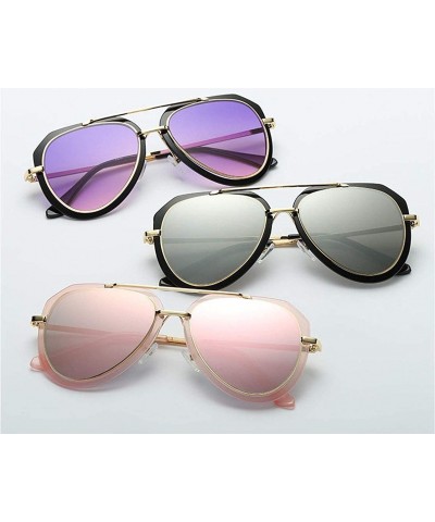 Aviator Trendy men and women two-tone sunglasses retro sunglasses - Purple Color - CR18HCN00LY $26.78