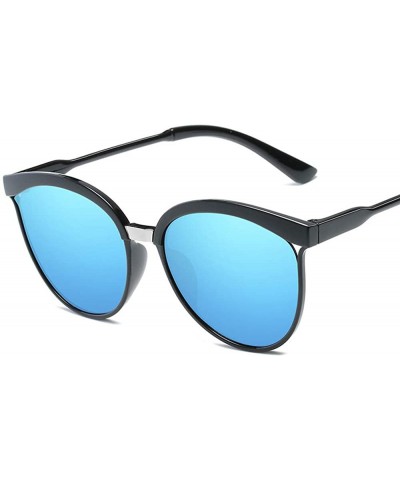 Goggle Ladies Sunglasses Large Frame Sunglasses Retro Trendsetters Sunglasses - Bright Black and Blue Mercury - CL18THIQ8HC $...