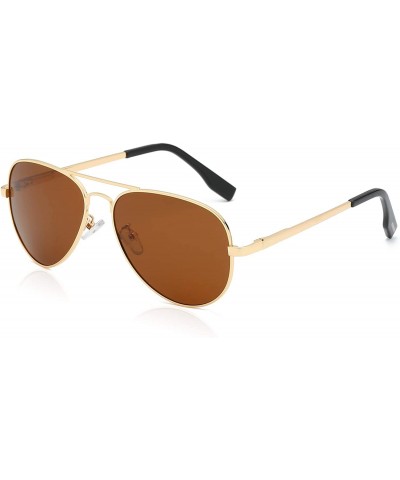 Aviator Classic Polarized Sunglasses Mirrored Protection - Gold Frame Brown Lens - C718WG5M2LO $11.98