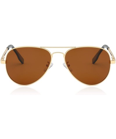 Aviator Classic Polarized Sunglasses Mirrored Protection - Gold Frame Brown Lens - C718WG5M2LO $11.98