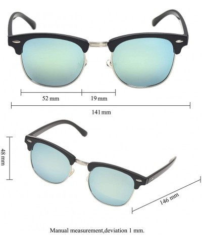 Square Vintage Semi Round Polarized Sunglasses for Men and Women 100% UV Protection Glasses - Green Lens - CS18YH83OTO $19.82