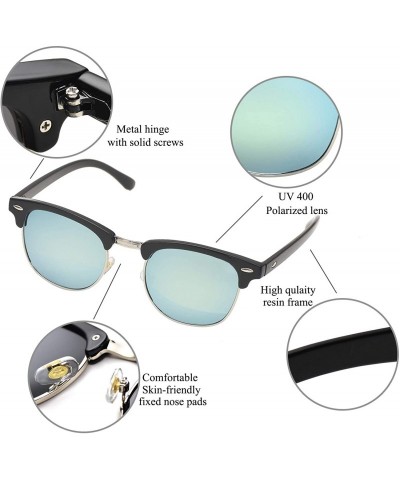 Square Vintage Semi Round Polarized Sunglasses for Men and Women 100% UV Protection Glasses - Green Lens - CS18YH83OTO $19.82