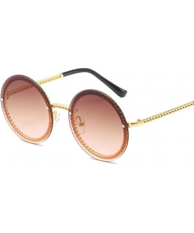 Rimless Round Sunglasses Women Luxury Rimless Feamle Shades Europe Popular Ins Sun Glasses (Color Gold Tea) - CW199EGRCHX $32.52