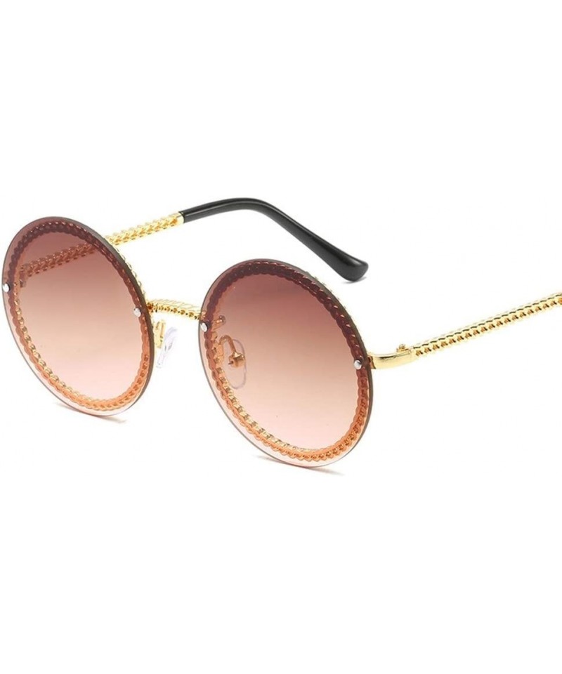 Rimless Round Sunglasses Women Luxury Rimless Feamle Shades Europe Popular Ins Sun Glasses (Color Gold Tea) - CW199EGRCHX $14.26