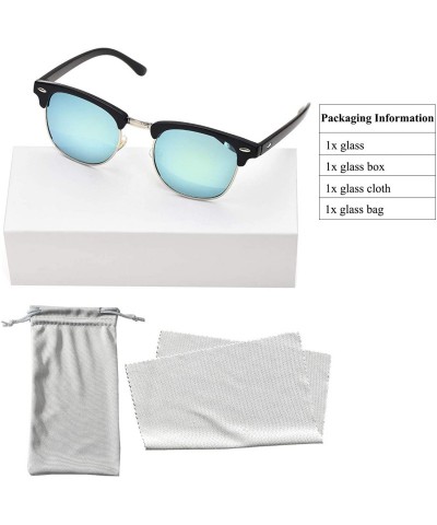 Square Vintage Semi Round Polarized Sunglasses for Men and Women 100% UV Protection Glasses - Green Lens - CS18YH83OTO $19.56