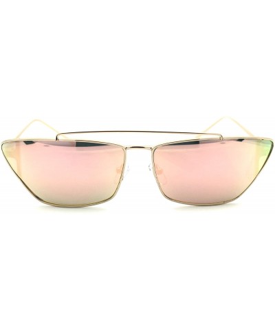 Cat Eye Womens Retro Flat Top Wide Cat Eye Metal Rim Sunglasses - Gold Pink Mirror - C618UL7GSS9 $23.23