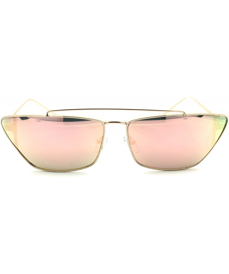 Cat Eye Womens Retro Flat Top Wide Cat Eye Metal Rim Sunglasses - Gold Pink Mirror - C618UL7GSS9 $22.61