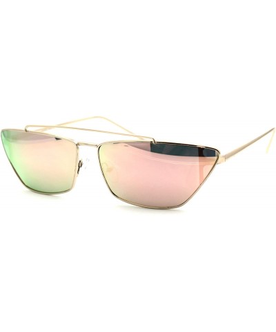 Cat Eye Womens Retro Flat Top Wide Cat Eye Metal Rim Sunglasses - Gold Pink Mirror - C618UL7GSS9 $22.61
