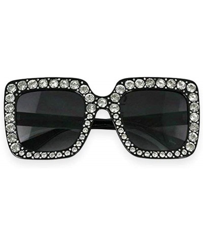 Oversized Oversized Square Frame Crystal Bling Rhinestone Brand Designer Sunglasses For Women 2018 - Black - CU18SU7ADQX $22.73