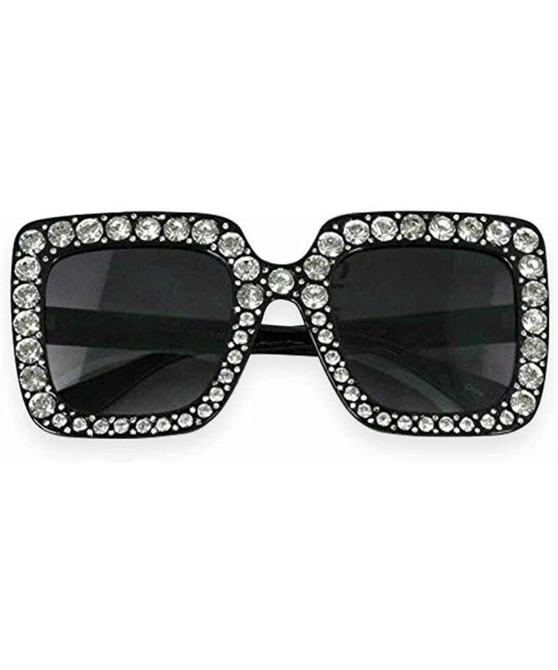 Oversized Oversized Square Frame Crystal Bling Rhinestone Brand Designer Sunglasses For Women 2018 - Black - CU18SU7ADQX $11.51