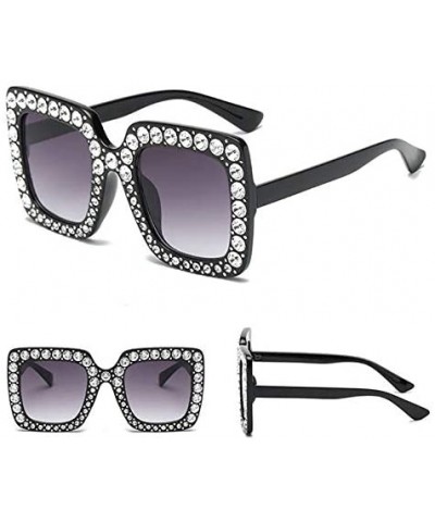 Oversized Oversized Square Frame Crystal Bling Rhinestone Brand Designer Sunglasses For Women 2018 - Black - CU18SU7ADQX $11.51