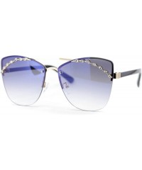 Butterfly Womens Rimless Top Brow Trim Rhinestone Cat Eye Sunglasses - Gold Black Blue Mirror - C118U0KWLX2 $9.14