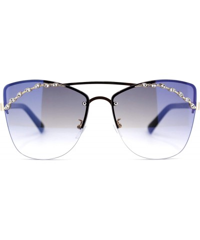 Butterfly Womens Rimless Top Brow Trim Rhinestone Cat Eye Sunglasses - Gold Black Blue Mirror - C118U0KWLX2 $9.14