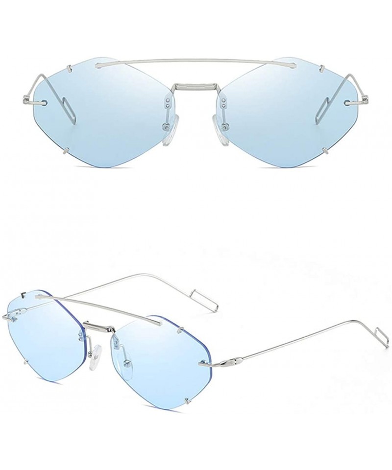 Cat Eye Women's Flat Lens Mirrored Metal Frame Glasses Cat Eye Sunglasses New Unisex Classic - Blue - C519062GWQU $8.10