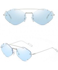 Cat Eye Women's Flat Lens Mirrored Metal Frame Glasses Cat Eye Sunglasses New Unisex Classic - Blue - C519062GWQU $8.10