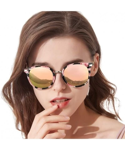 Round Fashion Mirrored Sunglasses for Women Polarized Round Lens for Driving Outdoor 100% UV Protection - CN18Q6L2SD7 $16.33