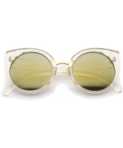 Round Women's Fashion Round Iridescent Mirror Lens Cat Eye Sunglasses 55mm - Clear-gold / Gold Mirror - CZ12J18FC0V $19.06